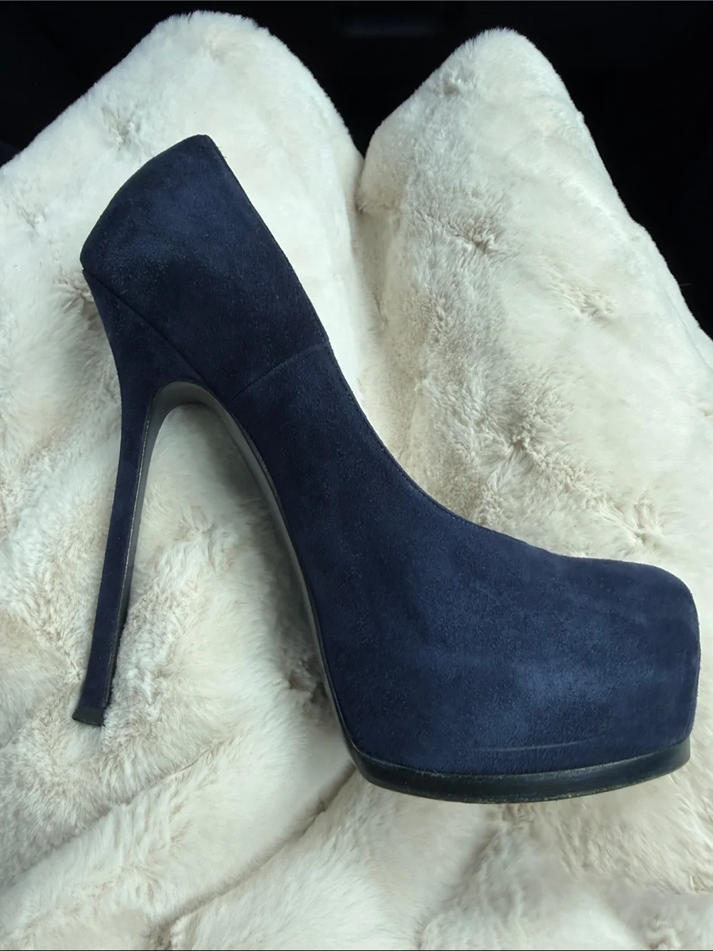 Yves Saint Laurent Tribtoo Navy Suede Platform Pumps 2010